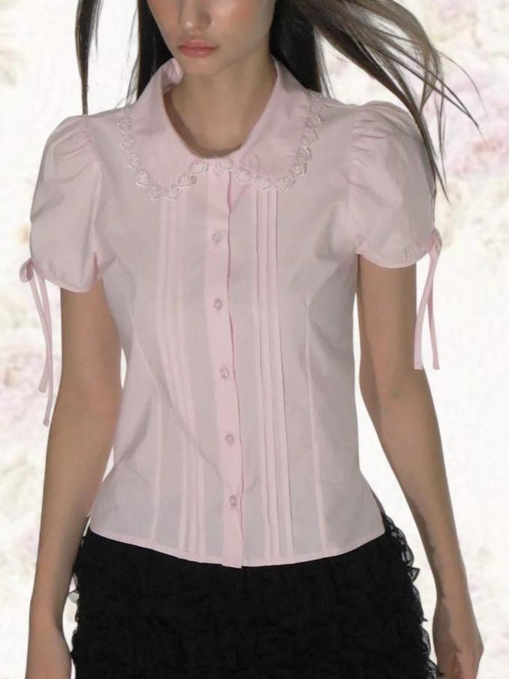 Pink Lace Collar Blouse